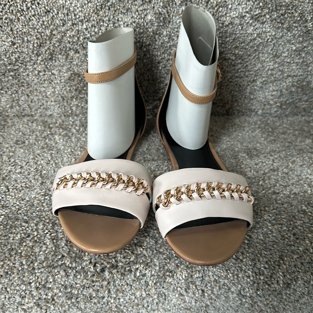 Coach Ankle Strap Flat Sandals with Gold Trim